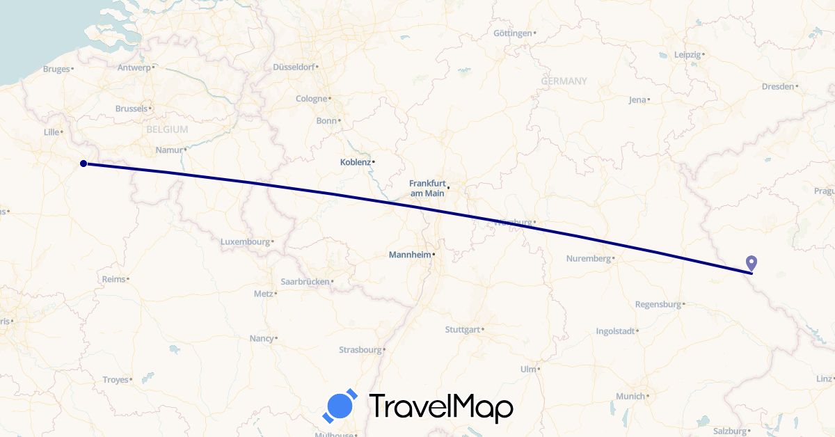 TravelMap itinerary: driving in Czech Republic, France (Europe)